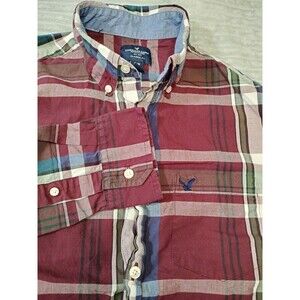American Eagle Mens Size M Classic Fit Plaid Long Sleeve Button-Down Shirt